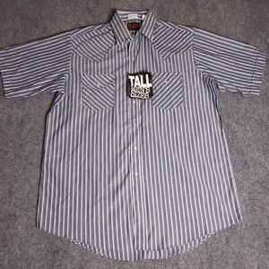 Plains Western Wear Pearl Snap Short Sleeve Shirt Rodeo Gray Stripe Mens LT TALL